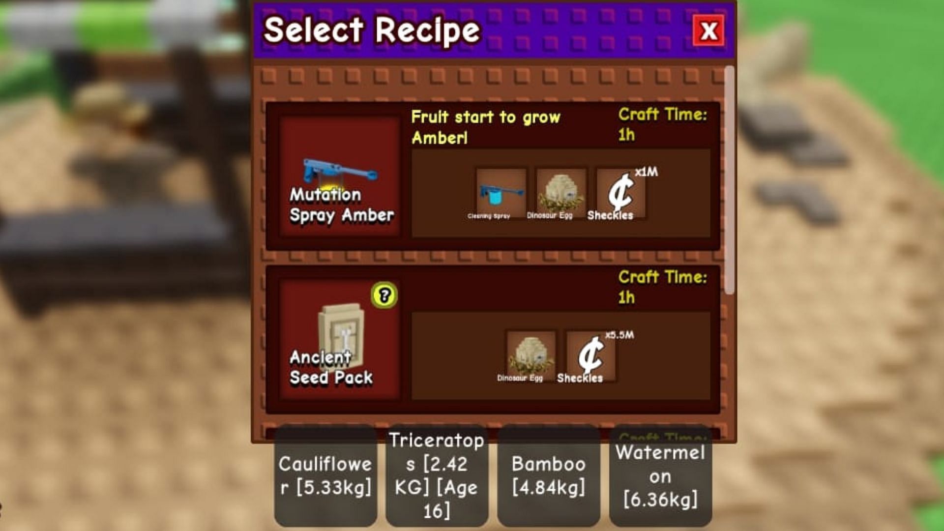 Crafting the seed pack takes an hour (Image via Roblox)